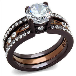 TK2560 - IP Dark Brown (IP coffee) & IP light Coffee Stainless Steel Ring with AAA Grade CZ in Clear TK2560 - IP Dark Brown (IP coffee) & IP light Coffee Stainless Steel Ring with AAA Grade CZ in Clear