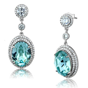 TS508 - Rhodium 925 Sterling Silver Earrings with Top Grade Crystal in Sea Blue TS508 - Rhodium 925 Sterling Silver Earrings with Top Grade Crystal in Sea Blue