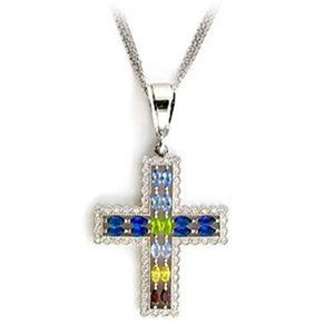 LOA556 - Rhodium 925 Sterling Silver Necklace with AAA Grade CZ in Multi Color LOA556 - Rhodium 925 Sterling Silver Necklace with AAA Grade CZ in Multi Color