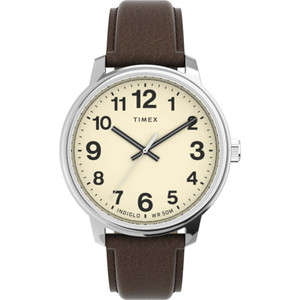 Timex Men's Easy Reader Bold 43mm Watch – Silver-Tone Case Cream Dial with Brown Leather Strap Timex Men's Easy Reader Bold 43mm Watch – Silver-Tone Case Cream Dial with Brown Leather Strap