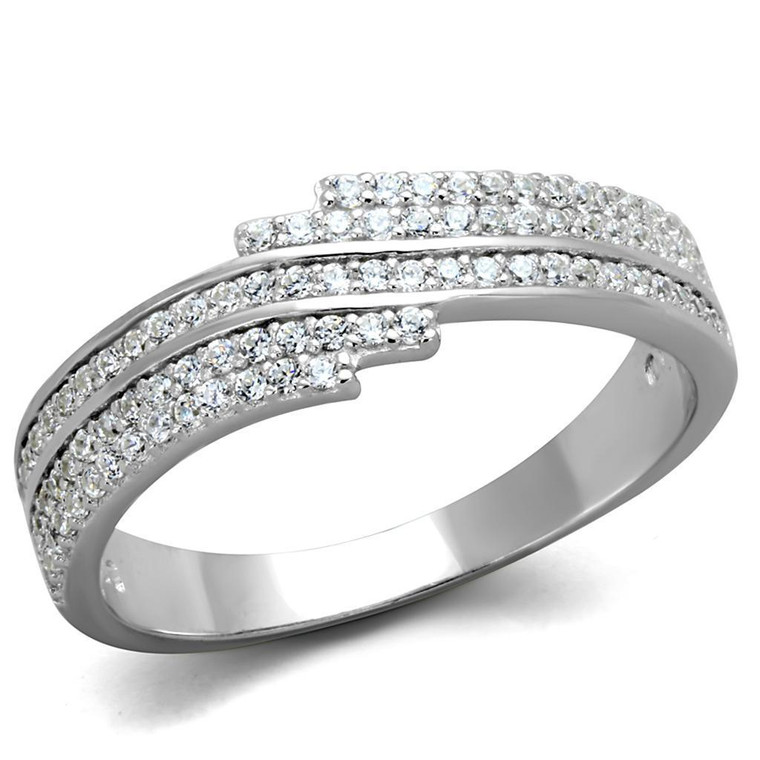 TS367 - Rhodium 925 Sterling Silver Ring with AAA Grade CZ in Clear - b