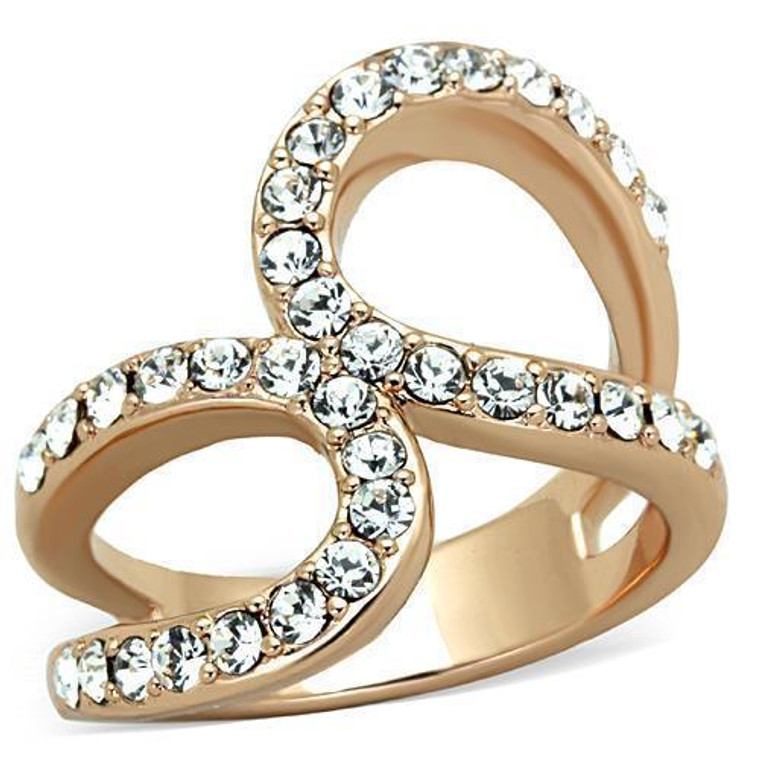 TK1695 - IP Rose Gold(Ion Plating) Stainless Steel Ring with Top Grade Crystal in Clear