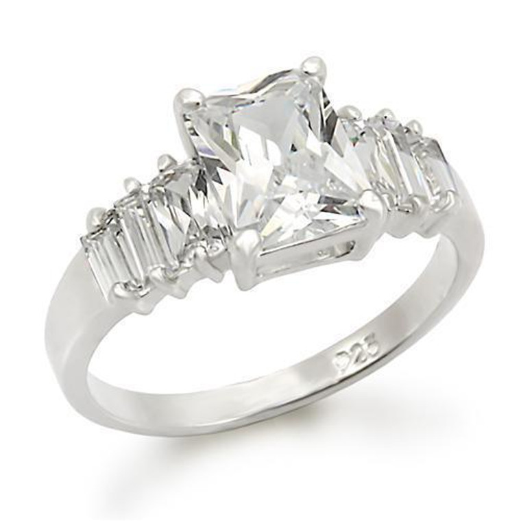 LOS283 - Rhodium 925 Sterling Silver Ring with AAA Grade CZ in Clear