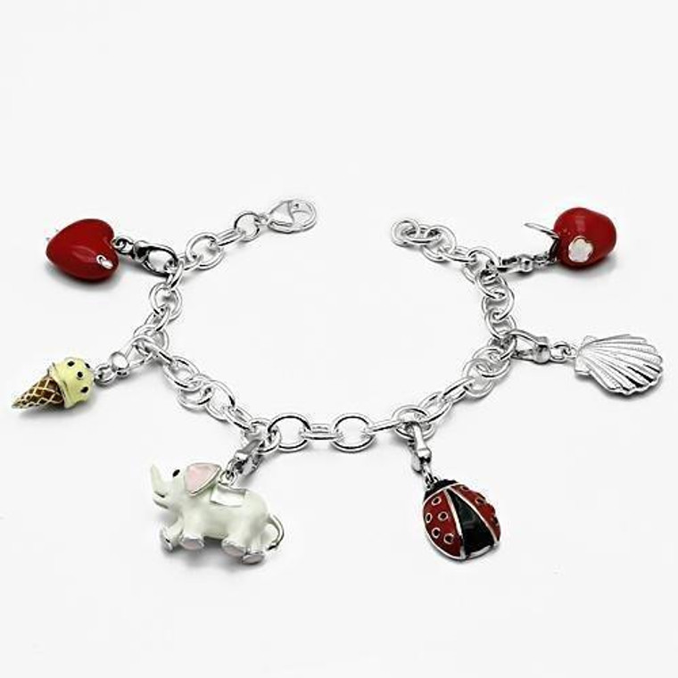 LOS607 - Silver 925 Sterling Silver Bracelet with Epoxy in Multi Color