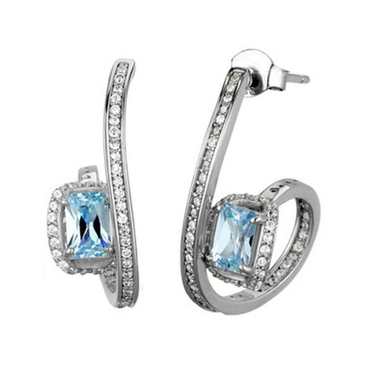 TS442 - Rhodium 925 Sterling Silver Earrings with AAA Grade CZ in Sea Blue