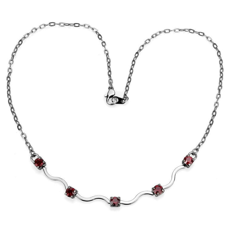 LO4730 - Ruthenium White Metal Necklace with AAA Grade CZ in Siam