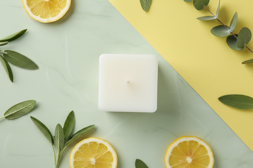 Fresh Sage leaves, Mandarin, tangerine, ruby red grapefruit, and lemon rinds, with base notes of grassy greens.