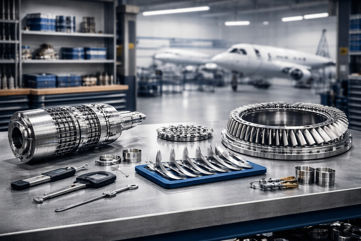 Aircraft engine parts after ultrasonic cleaning