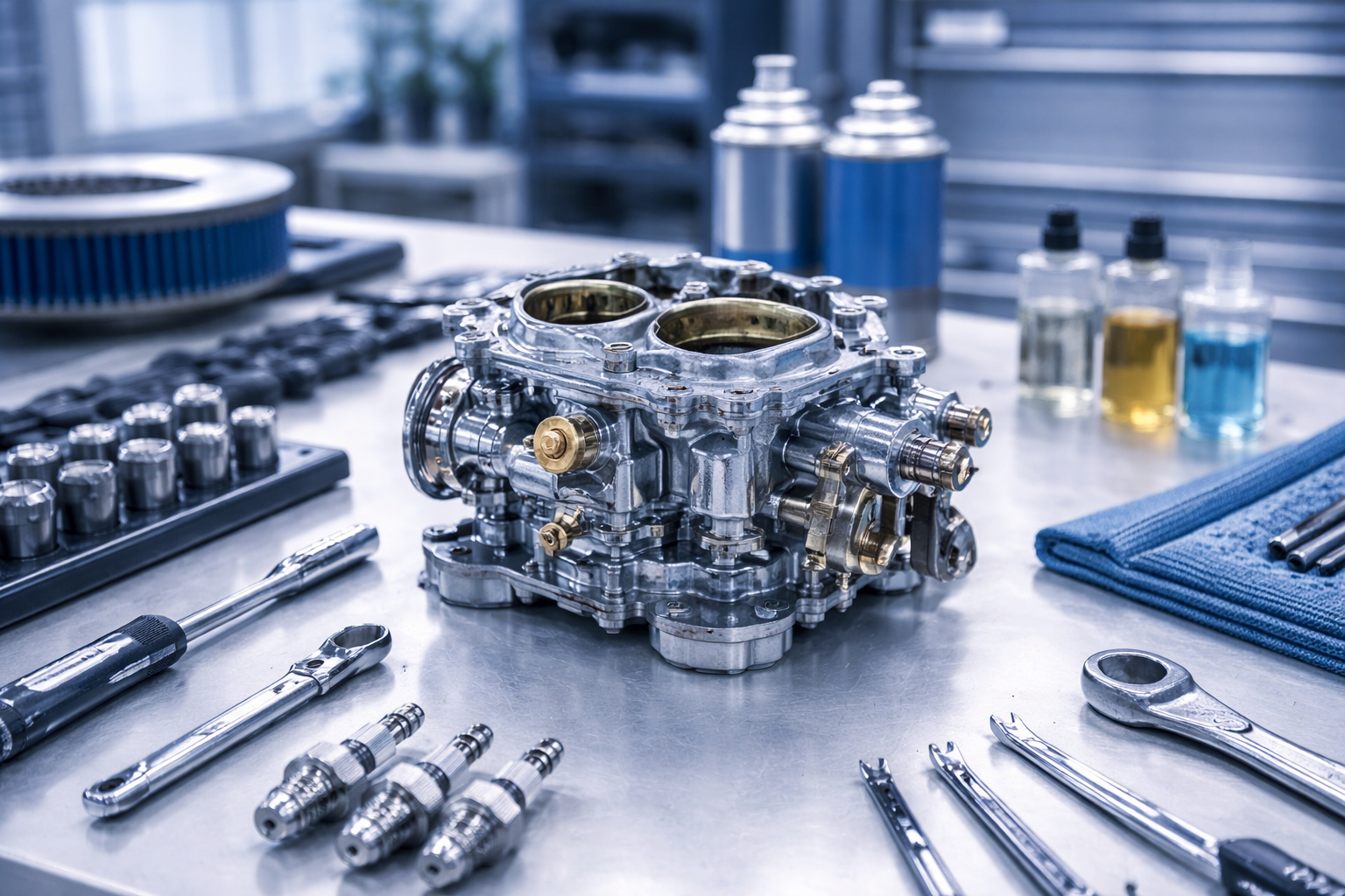 Service bench cleaning application for carburetors and precision parts