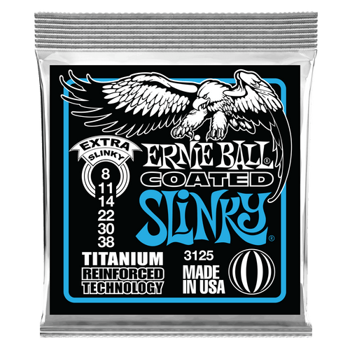 Ernie Ball Extra Slinky Coated Titanium RPS Electric Guitar String, 8-38 Gauge