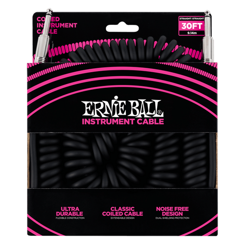 Ernie Ball Coiled Straight Instrument Cable, 9 Meters Length, Black