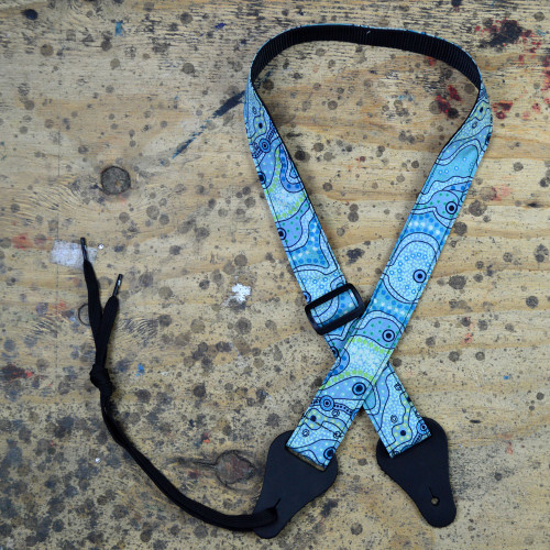 Aboriginal Art Rag Ukulele Strap - Yalke Wetlands Aqua