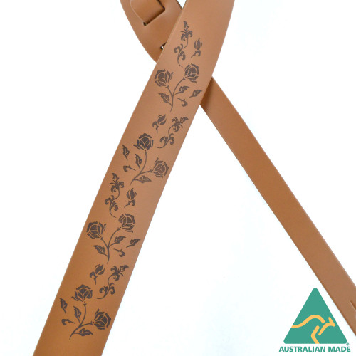 Rose Laser Etched Leather Guitar Strap