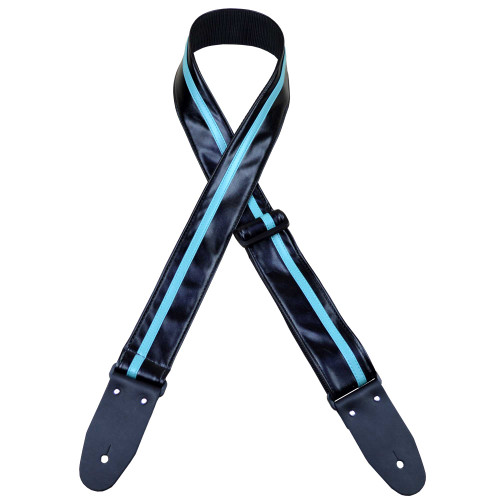 Stripe Rag Guitar Strap - Black with a Aqua Stripe