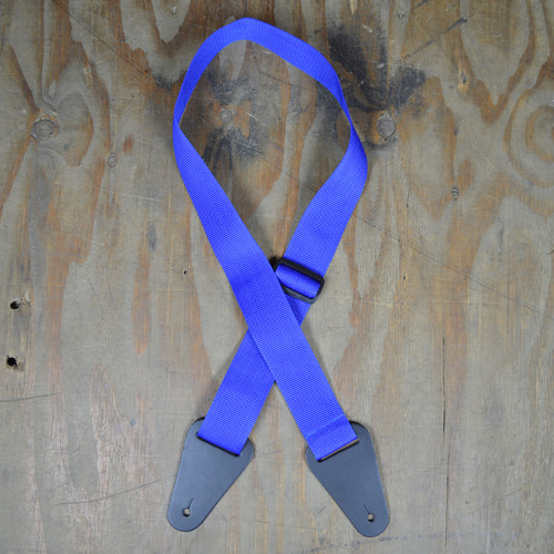 Blue Webbing with Heavy Duty Leather Ends Guitar Strap