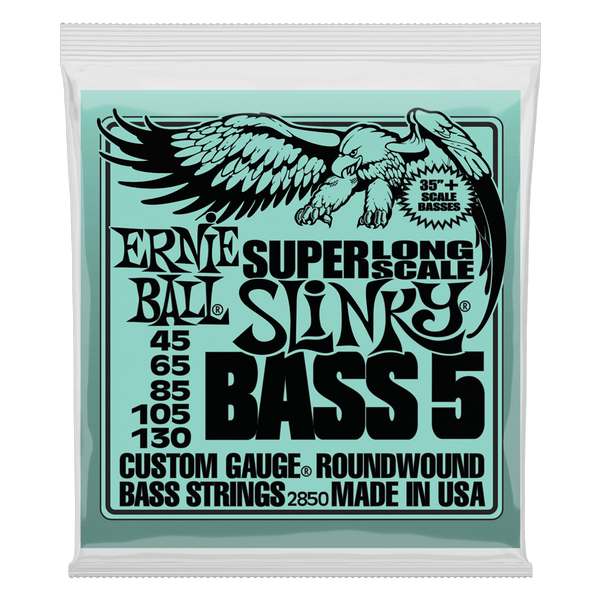 Ernie Ball Bass 5 Slinky Super Long Scale Electric Bass Strings, 45-130 Gauge