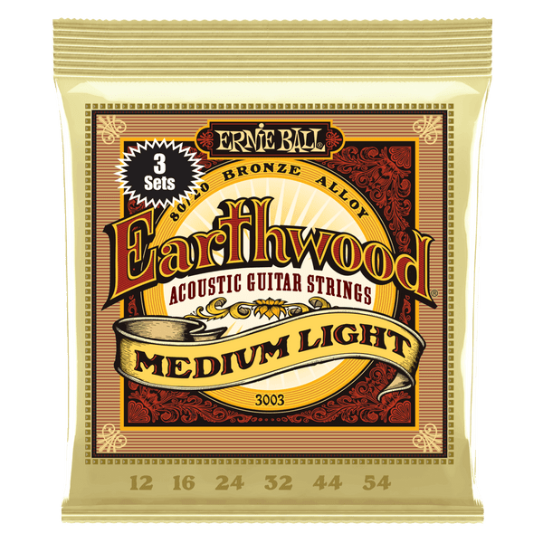 Ernie Ball Earthwood Medium Light 80/20 Bronze Acoustic Guitar Strings 3 Pack, 12-54 Gauge