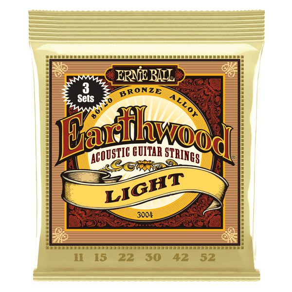Ernie Ball Earthwood Light 80/20 Bronze Acoustic Guitar Strings 3-Pack, 11-52 Gauge