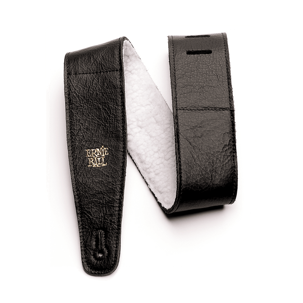 Ernie Ball 2.5 inch Adjustable Italian Leather Strap with Fur Padding, Black