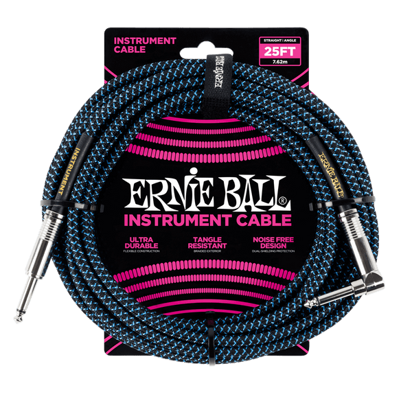 Ernie Ball 7.5 Meter Braided Straight / Angle Instrument Cable, Black / Blue