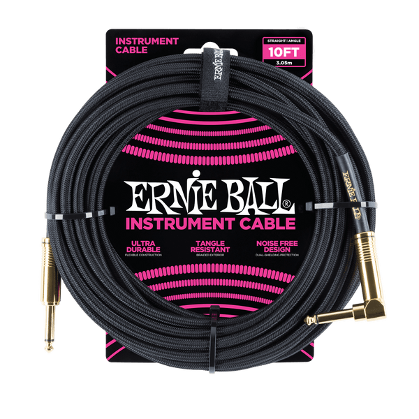 Ernie Ball 3 Meters Braided Straight / Angle Instrument Cable, Black