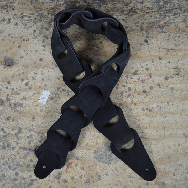 Black Suede Link Leather Guitar Strap