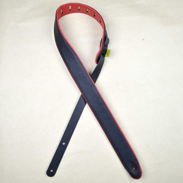 2.0" Padded Upholstery Leather Guitar Strap Black & Red