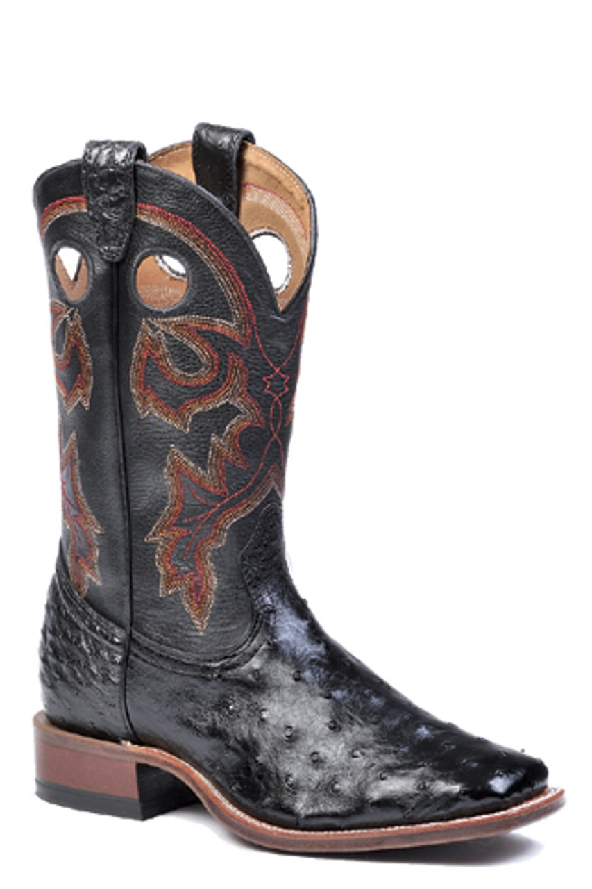 Boulet Mens Western Boots Smooth Black Ostrich Boots 4505 - BestinShoes.com