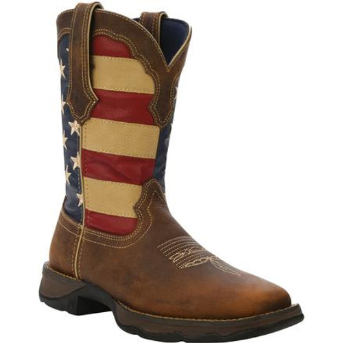 Lady Rebel by Durango Patriotic Women's Pull-On Western Flag Boot 4414 BROWN AND UNION FLAG