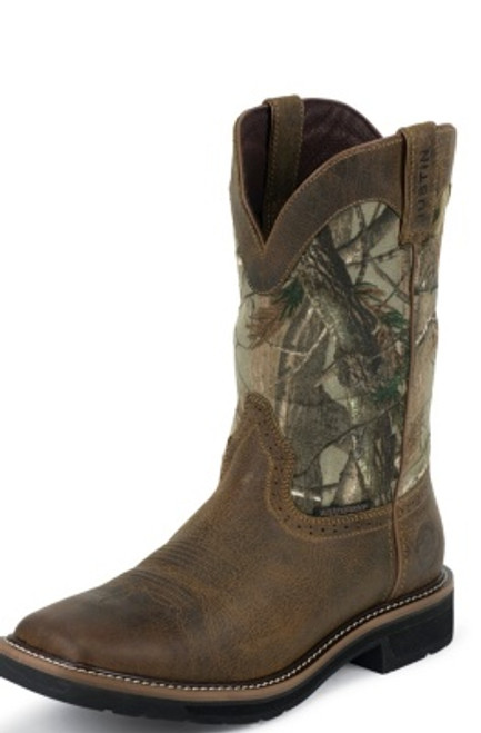 justin men's waterproof composite toe camo work boots