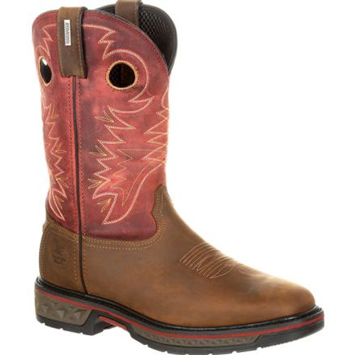 Georgia Boot Mens Carbo-Tec Waterproof Pull-on Boot GB00221 BROWN AND RED