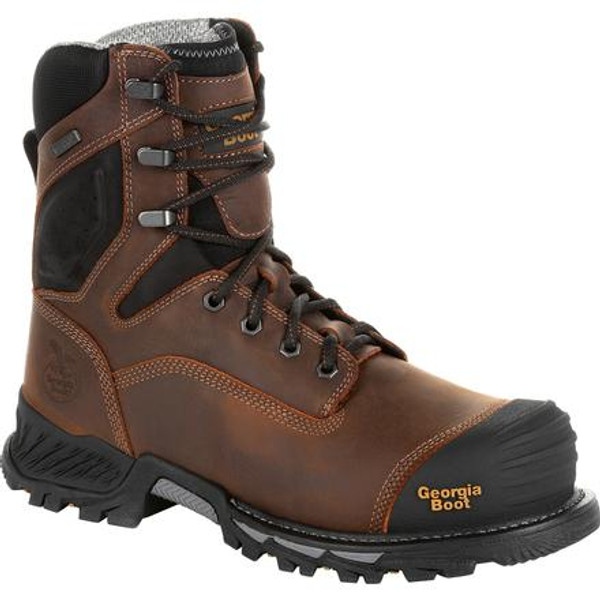 Georgia Boot Mens Rumbler 8inch Composite Toe Waterproof Work Boot GB00285 BLACK AND BROWN