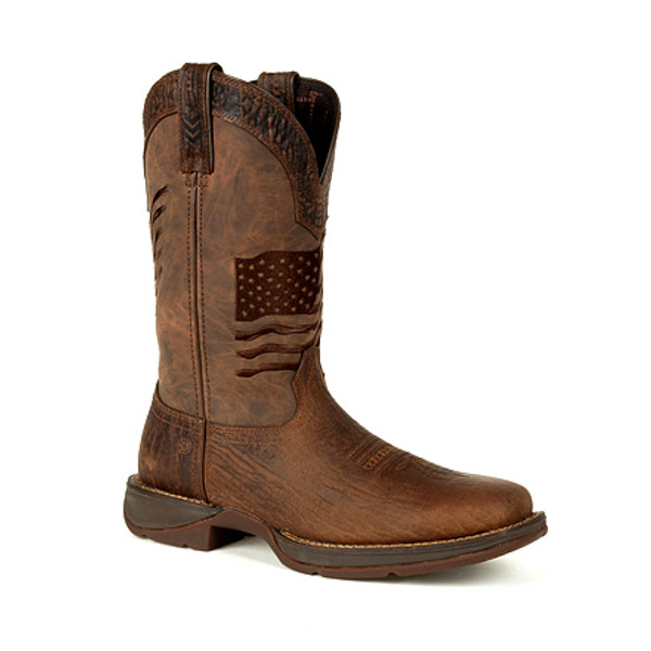 Rebel by Durango® Mens Brown Distressed Flag Embroidery Western Boot DDB0314 ACORN