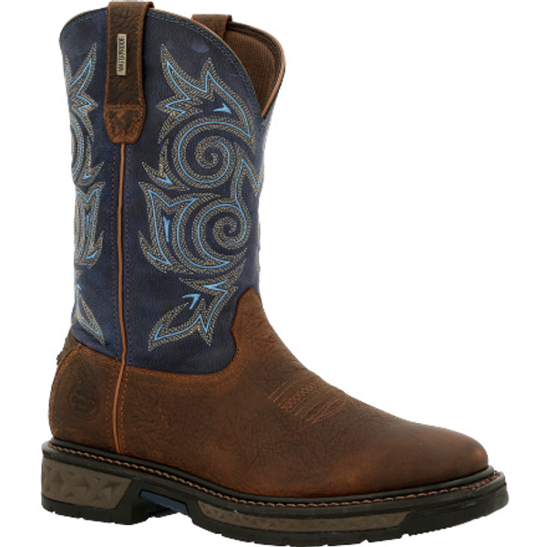 Georgia Boot Mens Carbo-Tec LT Waterproof Pull On Boot GB00435 BROWN AND NAVY