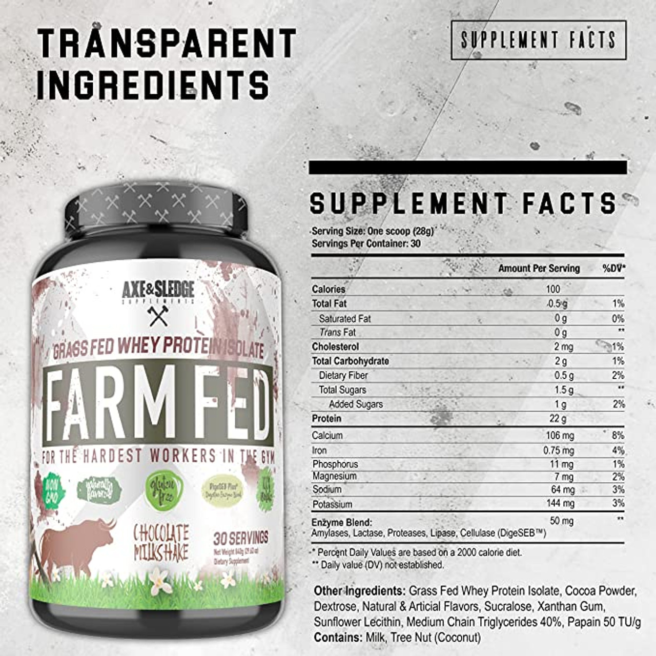 AXE & SLEDGE FARM FED GRASS FED WHEY PROTEIN ISOLATE CHOCOLATE