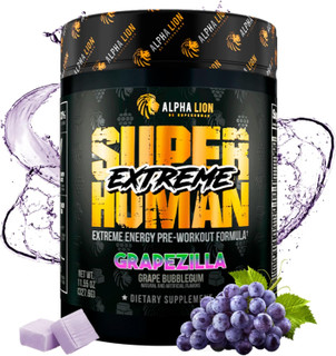 ALPHA LION SUPERHUMAN EXTREME ENERGY PRE-WORKOUT GRAPEZILLA (GRAPE BUBBLEGUM), 21 SERVINGS