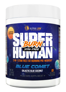 ALPHA LION SUPER HUMAN BURN STIM-FREE, 2-IN-1 FAT BURNING PRE-WORKOUT BLUE COMET, 21 SERVINGS