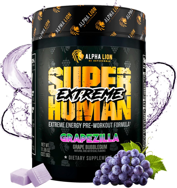 ALPHA LION SUPERHUMAN EXTREME ENERGY PRE-WORKOUT GRAPEZILLA (GRAPE BUBBLEGUM), 21 SERVINGS