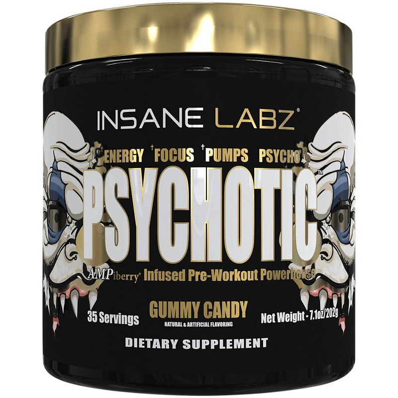 INSANE LABZ PSYCHOTIC GOLD GUMMY CANDY PRE-WORKOUT, 35 SERVINGS