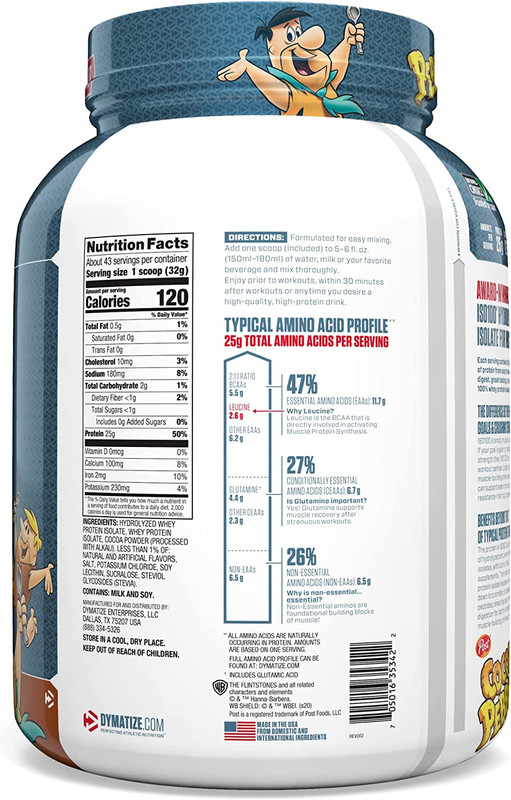 DYMATIZE ISO 100 HYDROLYZED 100 WHEY PROTEIN ISOLATE COCOA PEBBLES, 43 SERVINGS HD Nutraceuticals