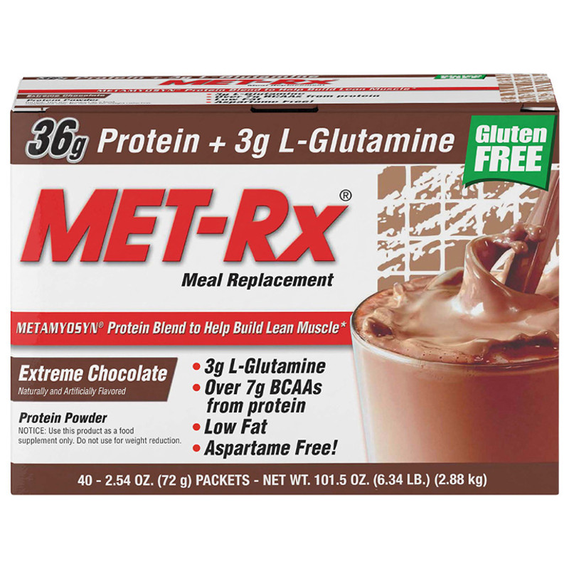 MET-RX MEAL REPLACEMENT PROTEIN POWDER EXTREME CHOCOLATE, 40 PACK