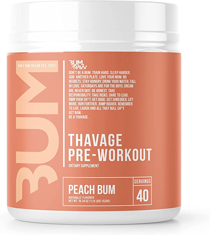 RAW NUTRITION CBUM THAVAGE PRE-WORKOUT PEACH BUM, 40 SERVINGS