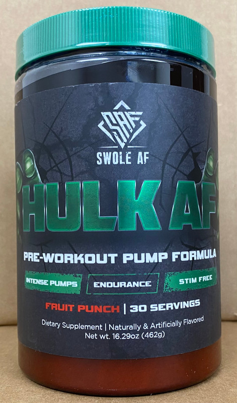 SWOLE AF HULK AF STIM FREE PRE-WORKOUT, FRUIT PUNCH, 30 SERVINGS