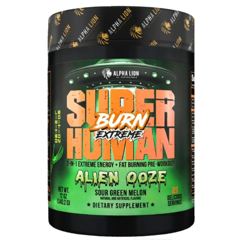 ALPHA LION SUPER HUMAN BURN EXTREME 2-IN-1 EXTREME ENERGY + FAT BURNING PRE-WORKOUT ALIEN OOZE, 21 SERVINGS 