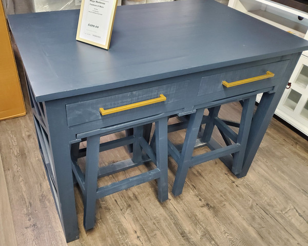 Kitchen Island with Stools Blue