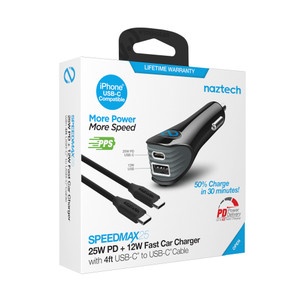 Naztech SpeedMax25 25W USB-C PD + 12W USB Fast Car Charger