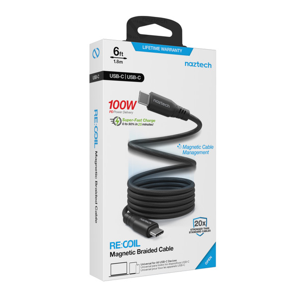 NAZTECH REcoil 100W USB-C to USB-C Magnetic  Cable | 6ft