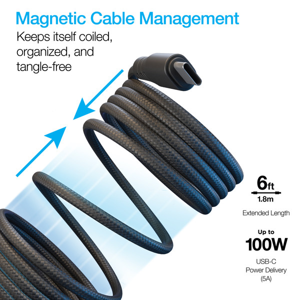 NAZTECH REcoil 100W USB-C to USB-C Magnetic  Cable | 6ft