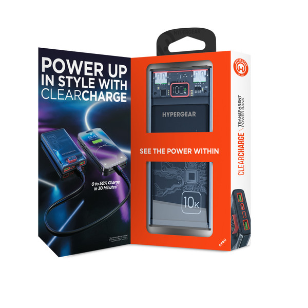 HyperGear 10,000mAh | ClearCharge XL Transparent Fast Charge Power Bank with 20W USB-C PD