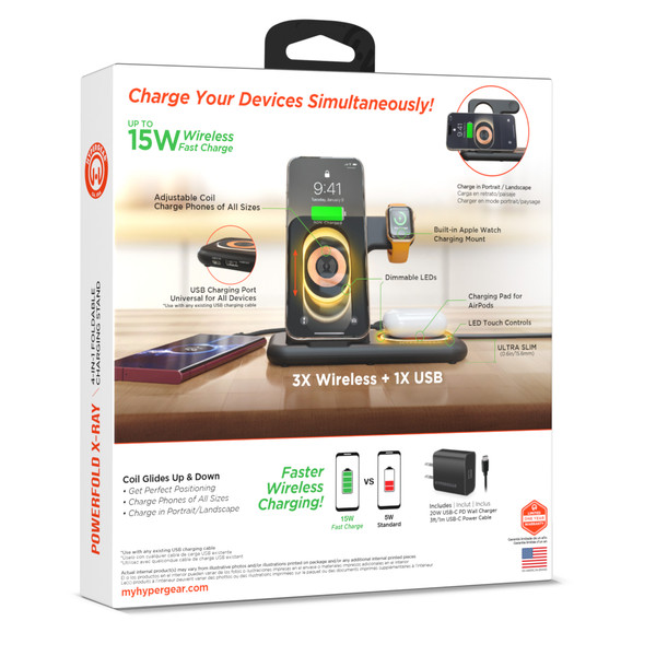 HyperGear PowerFold X-Ray 4-in-1 Foldable Wireless Charging Stand | Black